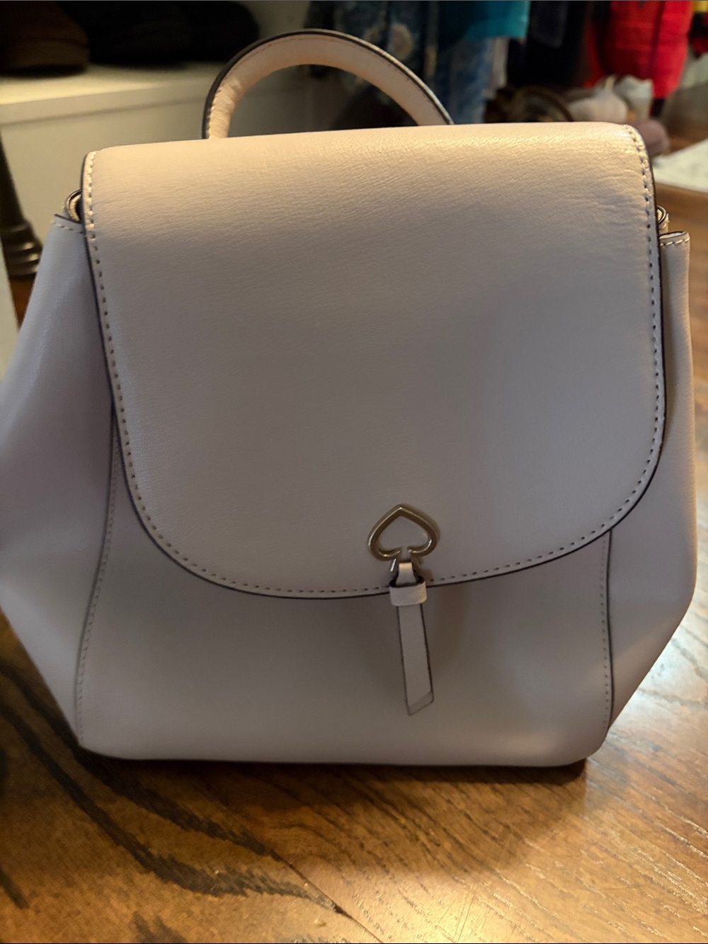 kate spade pale cream/light pink leather mini backpack with spade heart hardware